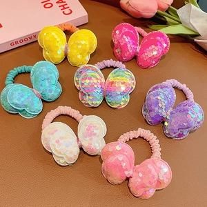 Glitter bow hair ties for girls in multiple gradient colors with tulip decoration