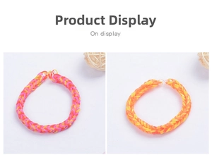 Detailed close-up of DIY colorful loom bands with gradient colors and secure S-clips