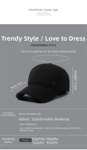 Detailed view of black winter baseball cap with NR metal logo and size measurements