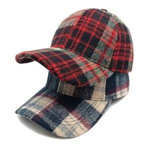 Classic plaid checkered baseball caps in red and blue wool blend for autumn and winter style