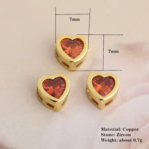 7mm heart-shaped copper charms with orange zircon for DIY jewelry making