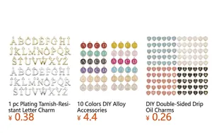 Macro shot of colorful double-sided enamel alphabet pendants and alloy DIY jewelry charms