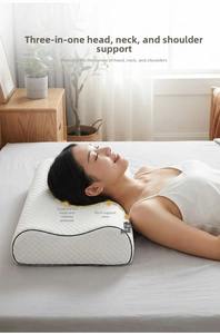 Detailed view of ergonomic memory foam pillow with neck support and breathable diamond mesh fabric