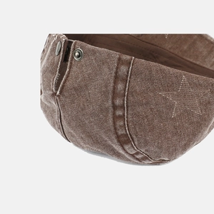 Casquette en denim délavé marron avec motif étoile et boucle en métal réglable