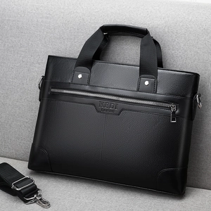 Classic black lychee pattern leather business briefcase with reinforced handles