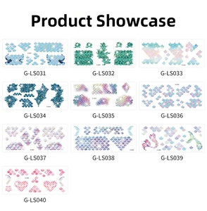 Detail of glitter mermaid scale temporary tattoos in rainbow colors for kids' beach parties