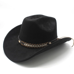 Klassischer schwarzer Western-Cowboyhut aus Wildleder mit geflochtenem Lederband