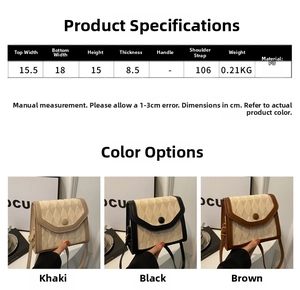 Detailed size specifications and color options for the quilted crossbody bag for women