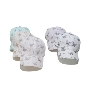 Breathable lace mesh baseball caps with butterfly patterns in various pastel colors for summer