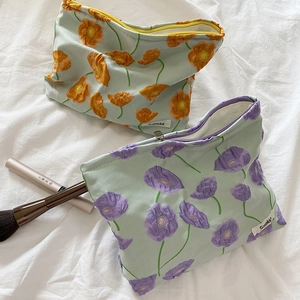 Trousse De Toilette Florale Fermeture Éclair Élégante Imprimé Arum Tissu Jacquard Organisateur De Maquillage Pochette Femmes