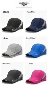 Grid view of lightweight mesh sports caps showing six colors including navy and grey