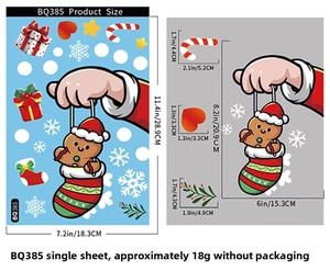 Dimensions détaillées des stickers de Noël BQ385 avec motifs chaussettes et pain d'épices