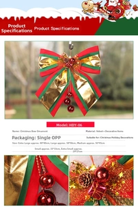Detailed close-up of velvet Christmas bow with pine cones and gold bells ornaments