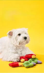 Detail of plush alphabet squeaky dog toy showing soft skin-friendly texture and vibrant colors