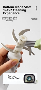 Detail of the multi-function knife brush cleaning a meat grinder blade with hard bristles