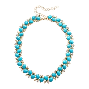 Vintage layered resin and zircon adjustable necklace with turquoise beads and gold accents