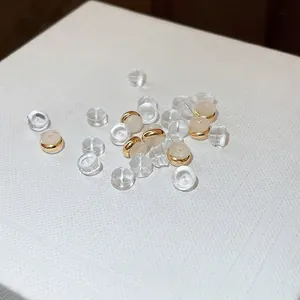 Transparent Silicone Earring Backs Secure Bullet Earring Stoppers Replacement With Gold Plated Metal Base Findings