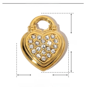 Macro view of gold stainless steel heart locket pendant with rhinestones 18x14mm