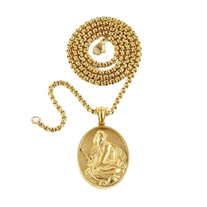 Collier en acier inoxydable plaqué or 18 carats avec pendentif portrait ovale 3D