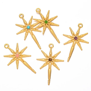 Eight-Pointed Star Pendant Stainless Steel With Natural Stone Inlay For DIY Jewelry Making Bohemian Retro Style Charms