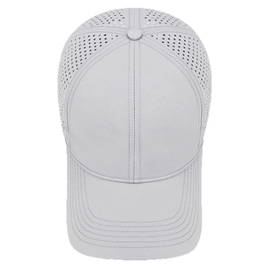 Top view of light grey quick-dry baseball cap with laser-perforated breathable mesh