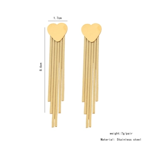 Detailed dimensions of long gold tassel butterfly earrings in stainless steel