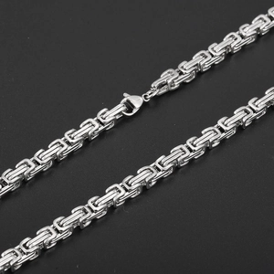 Polished 5mm silver Byzantine stainless steel chain necklace with sturdy lobster clasp