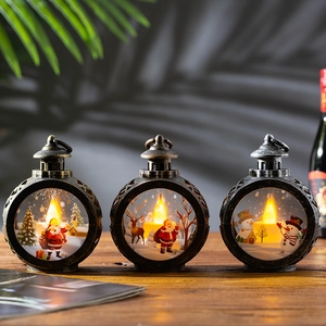 Retro bronze Christmas lanterns with LED lights featuring Santa, Reindeer, and Snowman