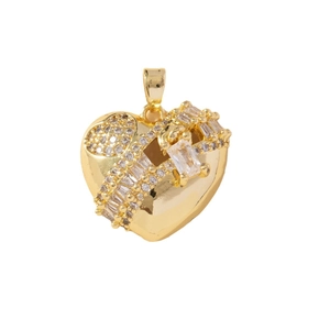 Golden heart-shaped pendant necklace featuring paved cubic zirconia and rectangle crystals