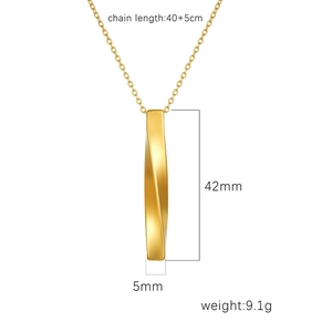 Gold Mobius spiral bar necklace in stainless steel with 42mm vertical pendant on white background