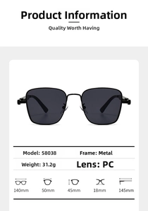 Detailed size chart for steampunk square metal sunglasses with precise dimensions