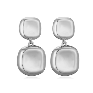 Elegant geometric square dangle earrings in polished silver finish for a modern look