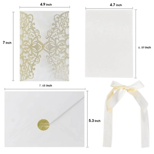 Dark green glitter hollow wedding invitation set with ribbon and size specifications