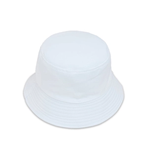 Detail of multi-row stitching on the brim of a white cotton bucket hat for structure