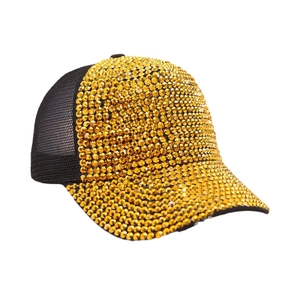Luxe baseball cap with gold rhinestones and black mesh back shown at a 45-degree angle