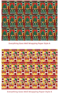 Details der festlichen Weihnachtsgeschenkpapier-Muster mit Bäumen und Neujahrsgrüßen