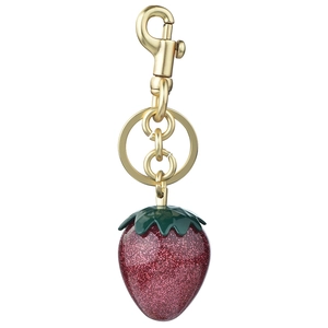 Sparkly strawberry pendant keychain with golden spring hook for women handbag