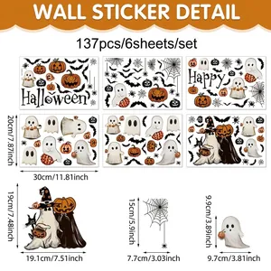 Tabella taglie per adesivi Halloween in PVC con 137 pezzi e dettagli sulle misure