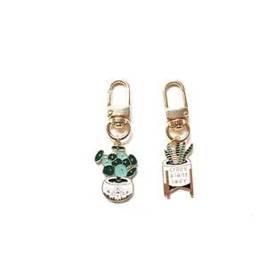 Enamel potted plant keychain set with Crazy Plant Lady text and gold lobster clasp