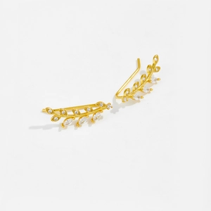 Macro shot of S925 silver wheat ear earrings with marquise-cut sparkling zircon