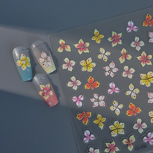 3D floral nail stickers with colorful hand-painted flowers and metallic accents Co-434
