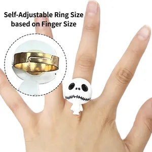 Adjustable Halloween Jack Skellington ghost ring with pumpkin character for party