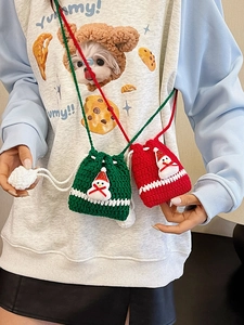 Handmade crochet Christmas crossbody bag featuring 3D snowman design and drawstring closure