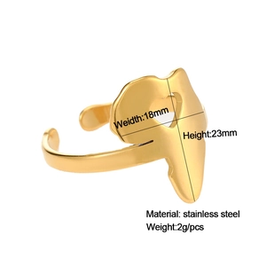 Detailed size specifications for the gold Africa map ring with heart cutout detail