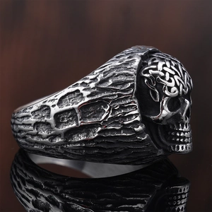 Vintage Skull Ring Stainless Steel Punk Gothic Biker Jewelry With Celtic Knot Pattern Distressed Finish For Men