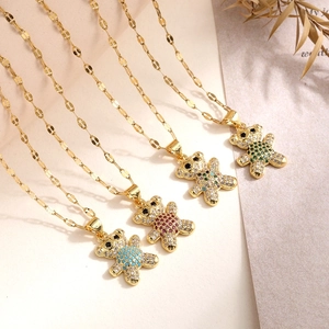 Teddy Bear Pendant Necklace Copper Micro Pave Colorful Zircon Clavicle Chain Fashion Jewelry Women