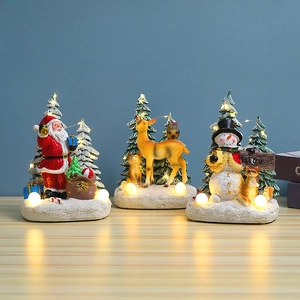 Luminous resin Christmas ornaments featuring Santa, Snowman, and Reindeer with warm LED lights
