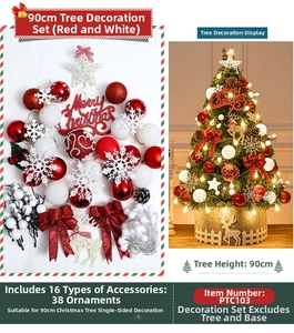 Detailed 38-piece Christmas tree ornament set in red and white for 90cm tree decor
