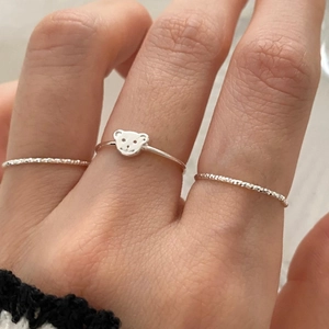 Cute Bear Animal Open Ring 925 Sterling Silver Adjustable Minimalist Geometric Finger Jewelry For Women