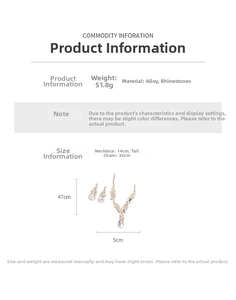 Guide des tailles pour ensemble collier et boucles d'oreilles strass avec dimensions